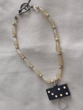 Vintage champagne quartz & pearl necklace - dice pendant - perfect  for Vegas 😉